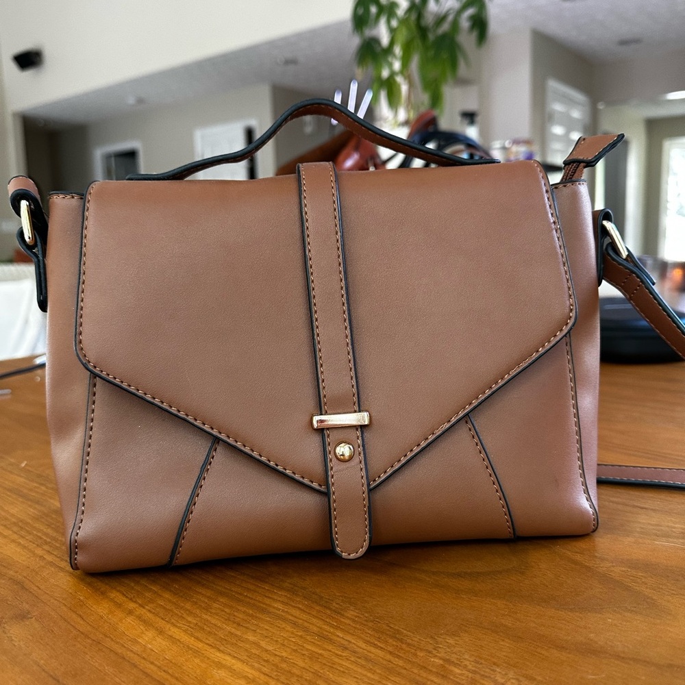 Brown Faux Leather Crossbody Purse